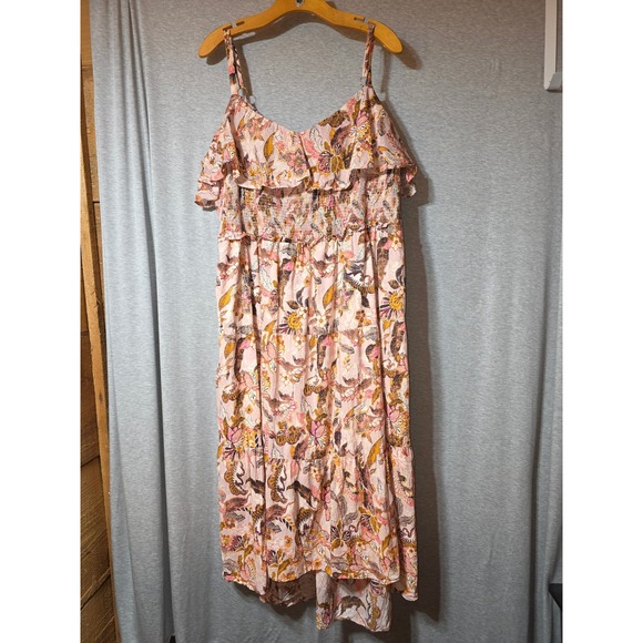 INC International Concepts Dresses & Skirts - INC International Concepts Pink Floral Smocked Tiered Maxi Dress Plus Size 3X